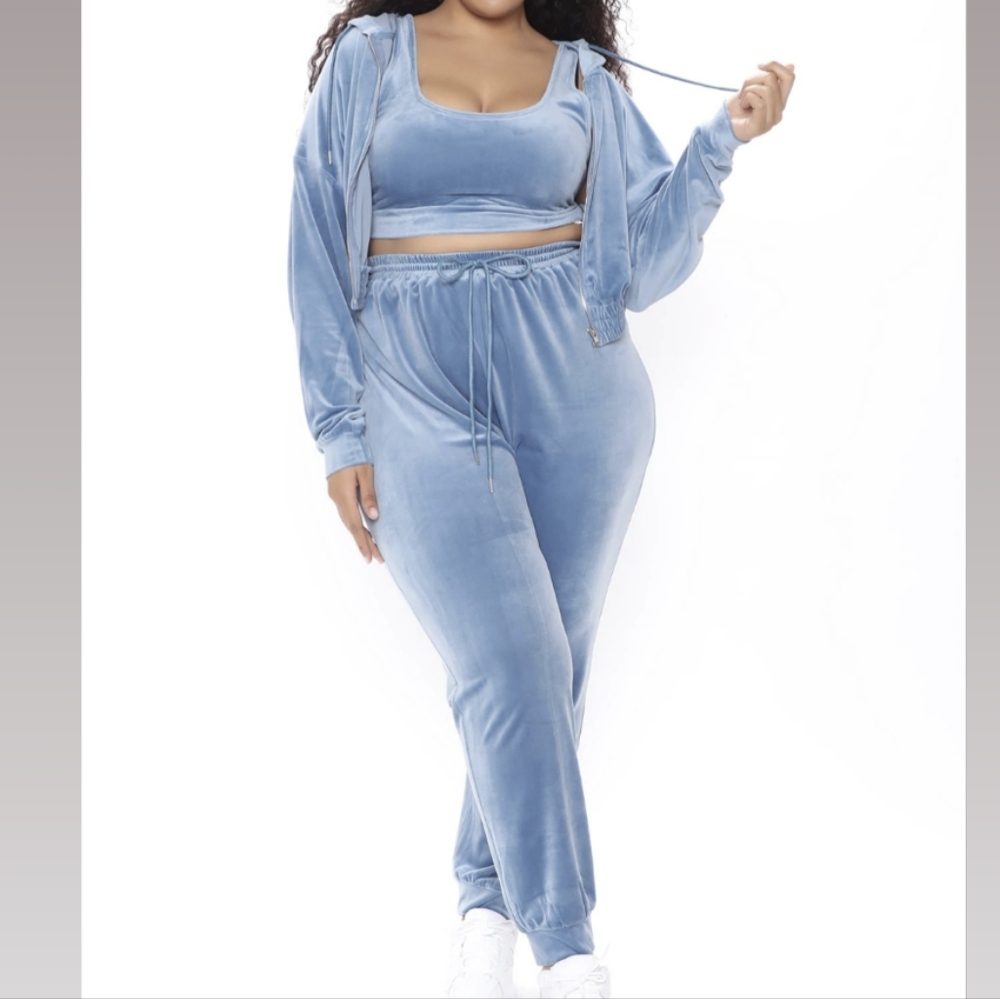 3 piece velour track suit 3X - Dusty Blue